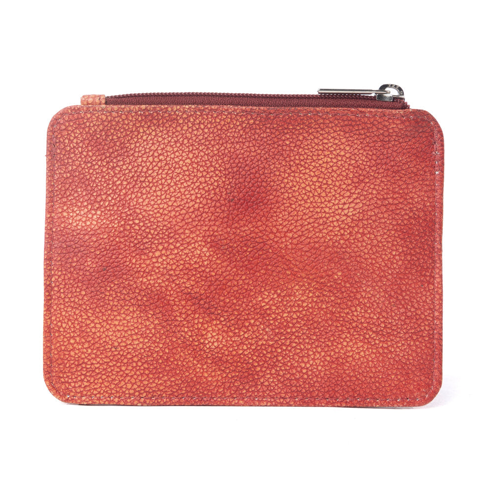 Myra Driftwood Cove Embossed Leather Credit Card Holder in Coral Red