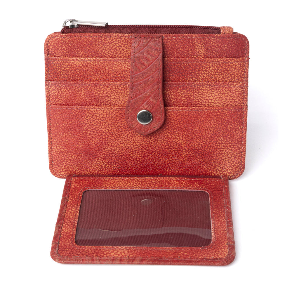 Myra Driftwood Cove Embossed Leather Credit Card Holder in Coral Red