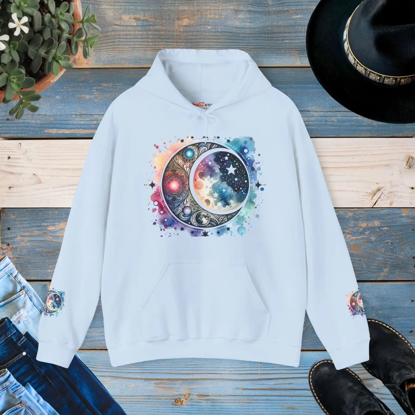Celestial Moon Phases Hooded Sweatshirt - Stars Design - Dipaliz