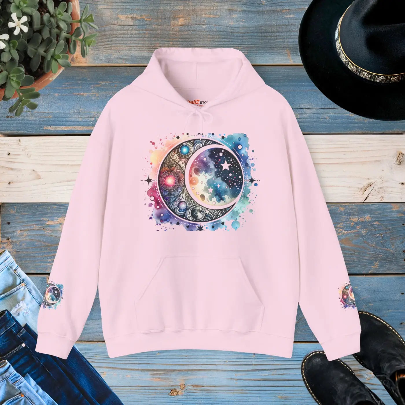 Celestial Moon Phases Hooded Sweatshirt - Stars Design - Dipaliz