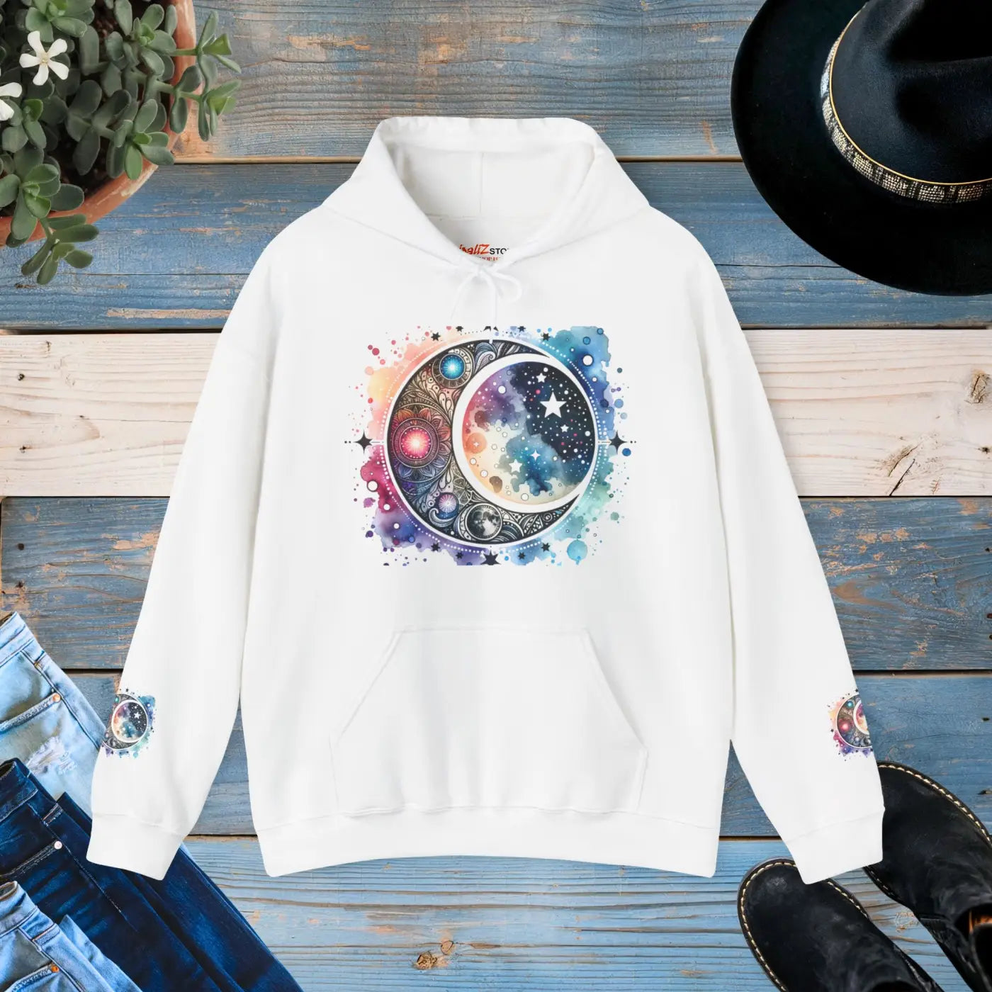 Celestial Moon Phases Hooded Sweatshirt - Stars Design - Dipaliz